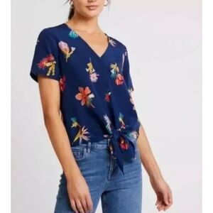MADEWELL Silk Novel Tie-Front Top in Bird of Paradise, Sz XS